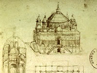 Leonardo, architectural study - Ashburnham Codex- 2037, paper 4r.