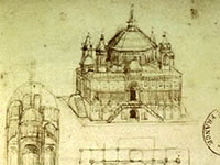 Leonardo, studio architettonico - Codice Ashburnham - 2037, foglio 4r. Leonardo, studio architettonico - Codice Ashburnham - 2037, foglio 4r.